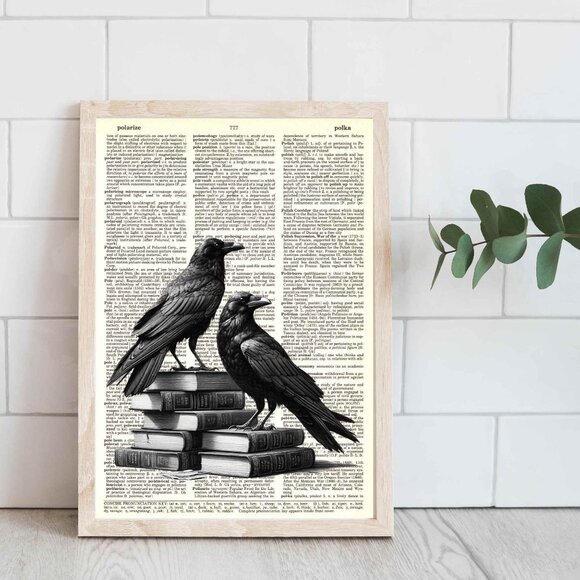 Raven Crow on Books DICTIONARY ART PRINT - Vintage Wall Decor Poster - Picture 7 of 12